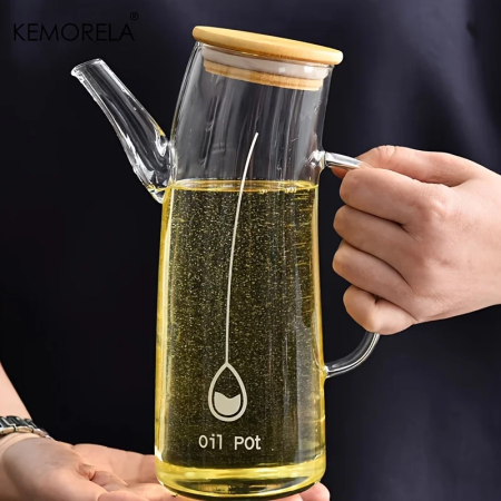 ابريق زيت زجاجي مع غطاء بامبو 1